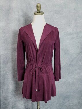 IC by Connie K Faux Suede Drawstring Jacket Size S Burgundy Art to Wear Lagenloo